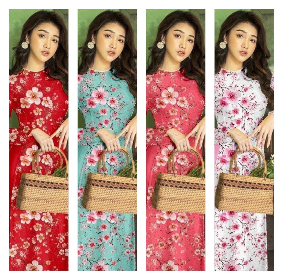 Black Ao Dai Vietnamese Lua My Silk Long Dress with Matching Pants G79 
