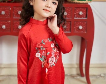 Ao dai en soie pour filles, enfants, tout-petits, adolescents, juniors - Robe traditionnelle vietnamienne