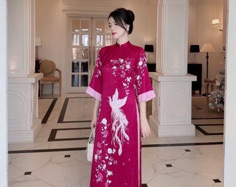 Ao dai women with Phoenix detail - Vietnamese traditional dress