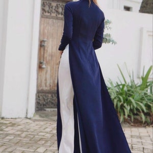 Seda bordada Ao dai Ao dai talla grande Vestido tradicional vietnamita para mujer, mujer imagen 3