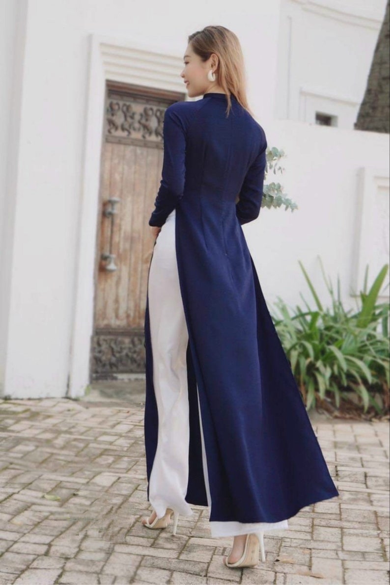 Seda bordada Ao dai Ao dai talla grande Vestido tradicional vietnamita para mujer, mujer imagen 3