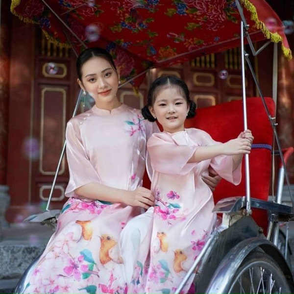 Women and kid Ao dai- Vietnamese traditional dress for female, girls, teens, toddlers