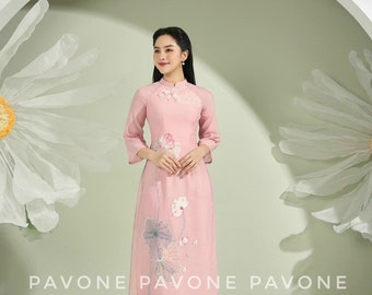 Women ao dai- Vietnamese traditional dress for women, female with lotus embroidery