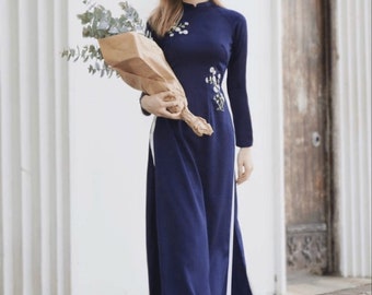 Seda bordada Ao dai- Ao dai talla grande- Vestido tradicional vietnamita para mujer, mujer