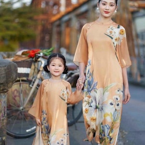 Women and kid ao dai- Vietnamese traditional dress for female, kid, girls, teens, juniors