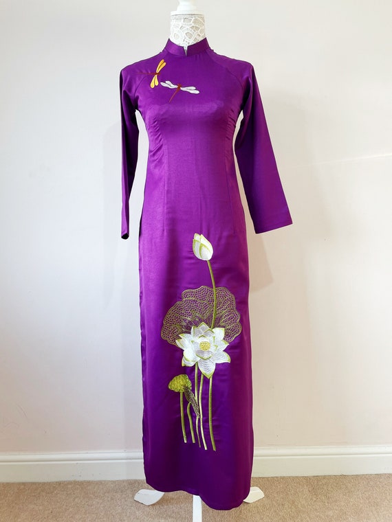 Women Ao Dai With Lotus Embroidery Vietnamese Traditional - Etsy