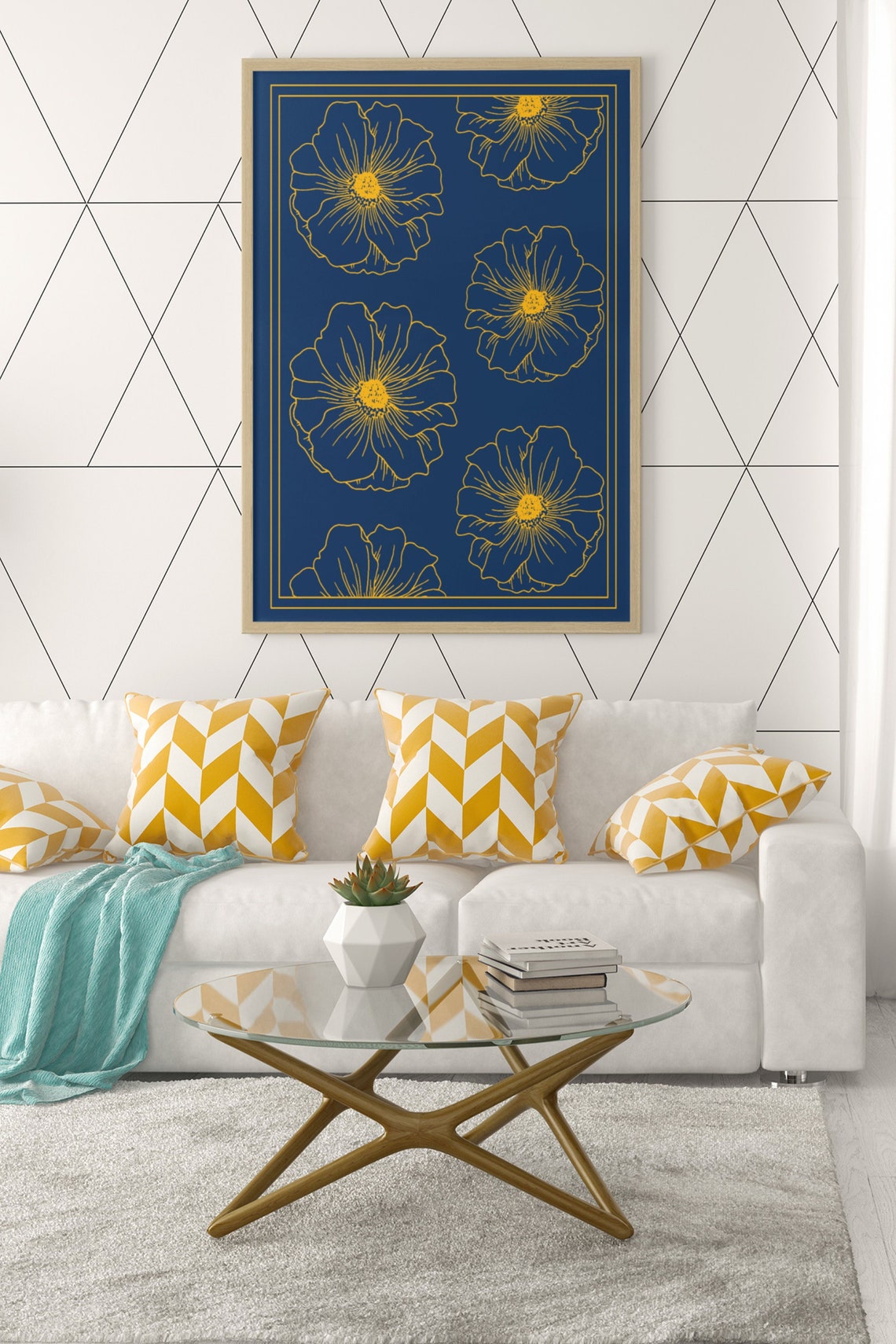Modern Batik Blue and Gold Wall Art I Instant Digital Download Etsy UK