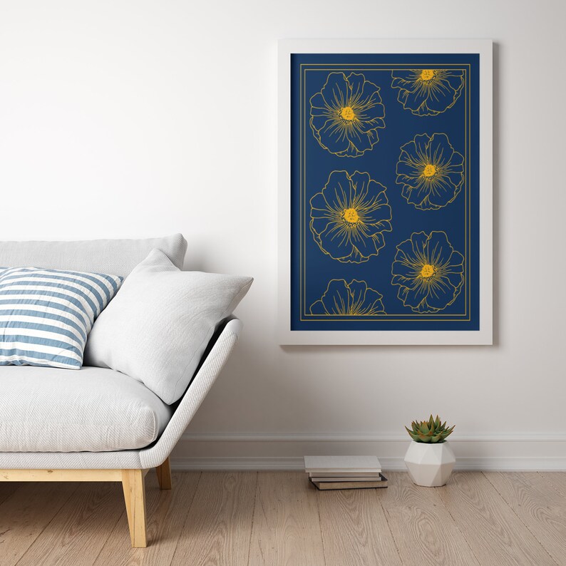 Modern Batik Blue and Gold Wall Art I Instant Digital Download Etsy UK