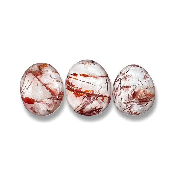 Blood Red Rutilated Quartz Cabochons Rose Cut - 12.5 - 14.5 mm Red Rutile Quartz