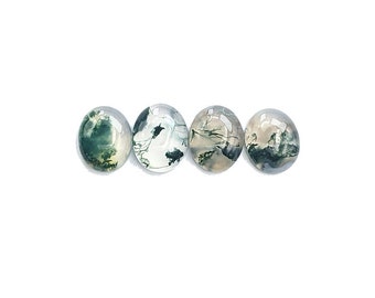 Moss Agate Cabochons Smooth Cut Oval - 10 mm  - Choose a set of 4 or a coordinating pair of 2