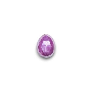 May include: A faceted, teardrop-shaped gemstone in shades of purple. The gem has a polished surface with multiple facets that catch the light, creating a sparkling effect. The gem is set against a white background.
