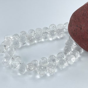 Faceted Clear Crystal Quartz Teardrop Briolettes: 7x5mm Drop Beads