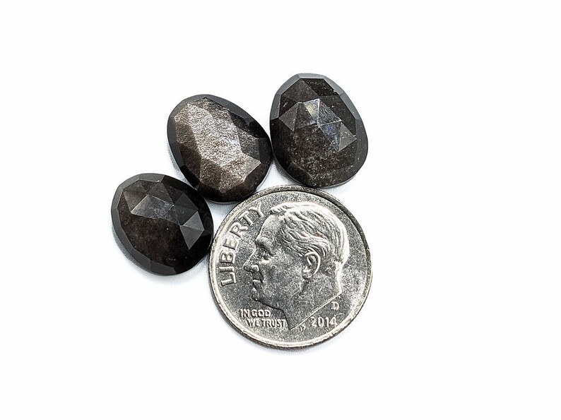Silver Sheen Obsidian Cabochons Rose Cut Choose a single cabochon or a set of 3 12 to 13 mm