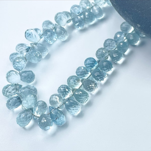 Aquamarine Beads, Faceted Teardrop Briolette Beads - 7x5mm, 8x6mm, Aquamarine Gemstone Beads, Teardrop Beads