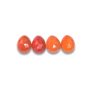 Red-orange carnelian gemstone cabochons.  Four rose cut cabochon stones size 8.5 to 9 mm.