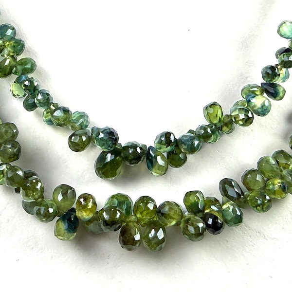 Green Parti Sapphire Teardrop Briolette Beads (4-5mm)