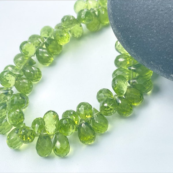 Natural Peridot Beads, Faceted Teardrop Briolette Beads - 8mm Teardrop Beads