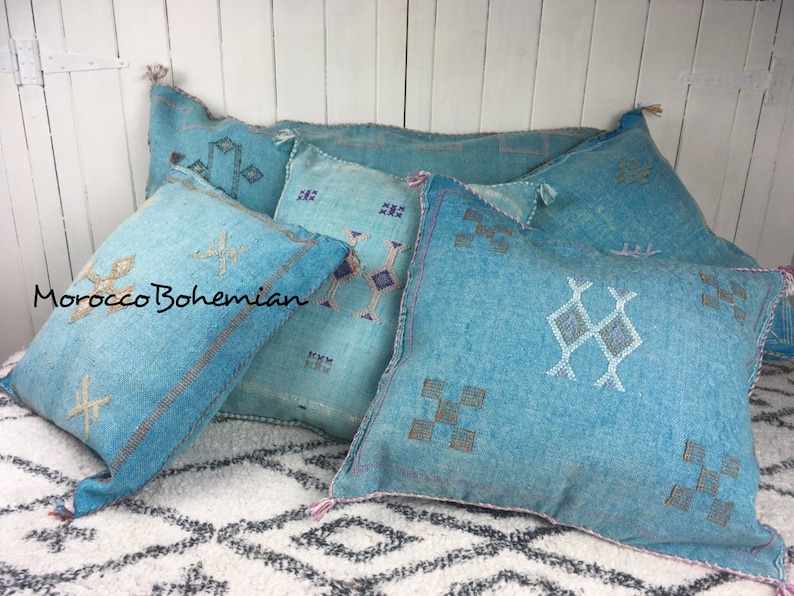 Turquoise Color Handmade Cactus Cushion Sabra Pillowcase Set Of 2 Handmade and Hand-stitched Moroccan Cactus Sabra Pillow Cover