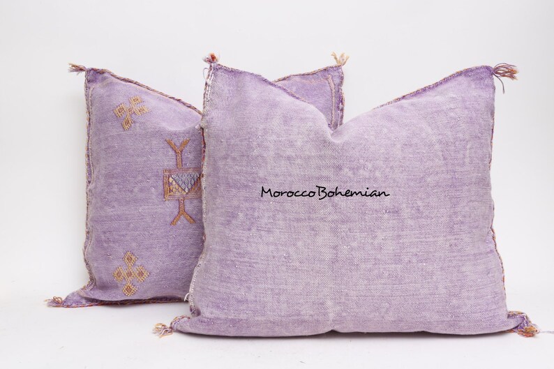 Set Of 2 Handmade and Hand-stitched Moroccan Cactus Sabra Pillow Cover Sabra Pillowcase Purple Color Handmade Cactus Cushion