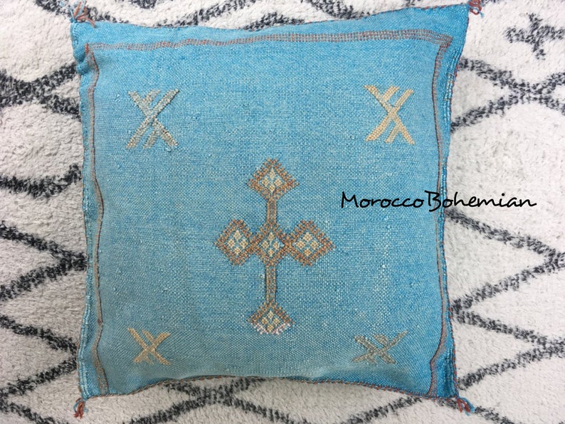 Turquoise Color Handmade Cactus Cushion Sabra Pillowcase Set Of 2 Handmade and Hand-stitched Moroccan Cactus Sabra Pillow Cover