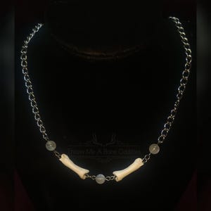 Coyote Toe Bone and Moonstone bead necklace 16" chain