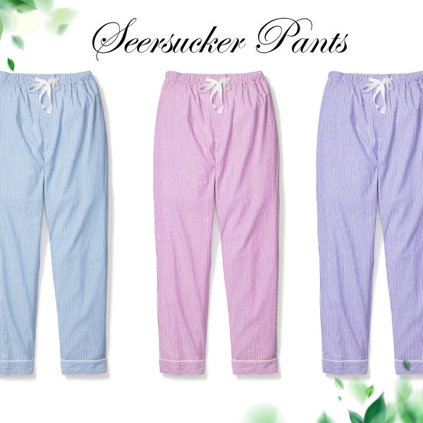 Customized Embroidery Seersucker Pants Set Customized Bridesmaid Seersucker Pants Designer Seersucker Striped Cotton Seersucker Bridal Pants