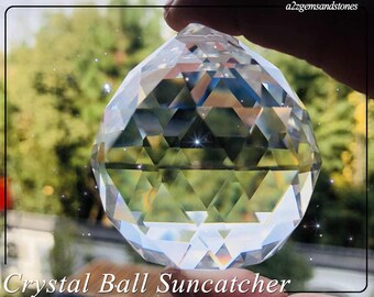 FACETED CRYSTAL SPHERE 1.5" 40mm Clear Feng Shui Rainbow Sun Catcher Prism Ball 