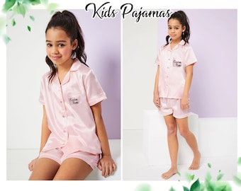 Kids Satin Pajamas with Piping Monogrammed Pajamas | Personalized Bridal Pajamas | Gift for her | Bridesmaid Pajamas | Personalize Gifts