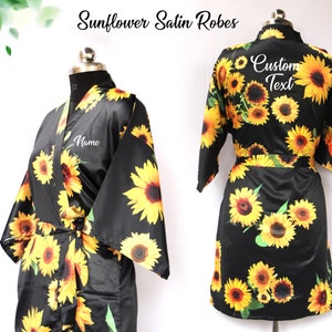 Sunflower Robes Customized Bridesmaid Robe Personalized Robes Custom Robes Bridal Robe Kimono Robes Satin Robe Sunflower Printed Robes Satin