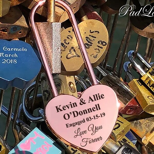 Customized Large Padlock, Engagement Love Lock, personalized Heart Padlock, Paris Padlock, Engraved Heart Padlock, Anniversary Gifts.