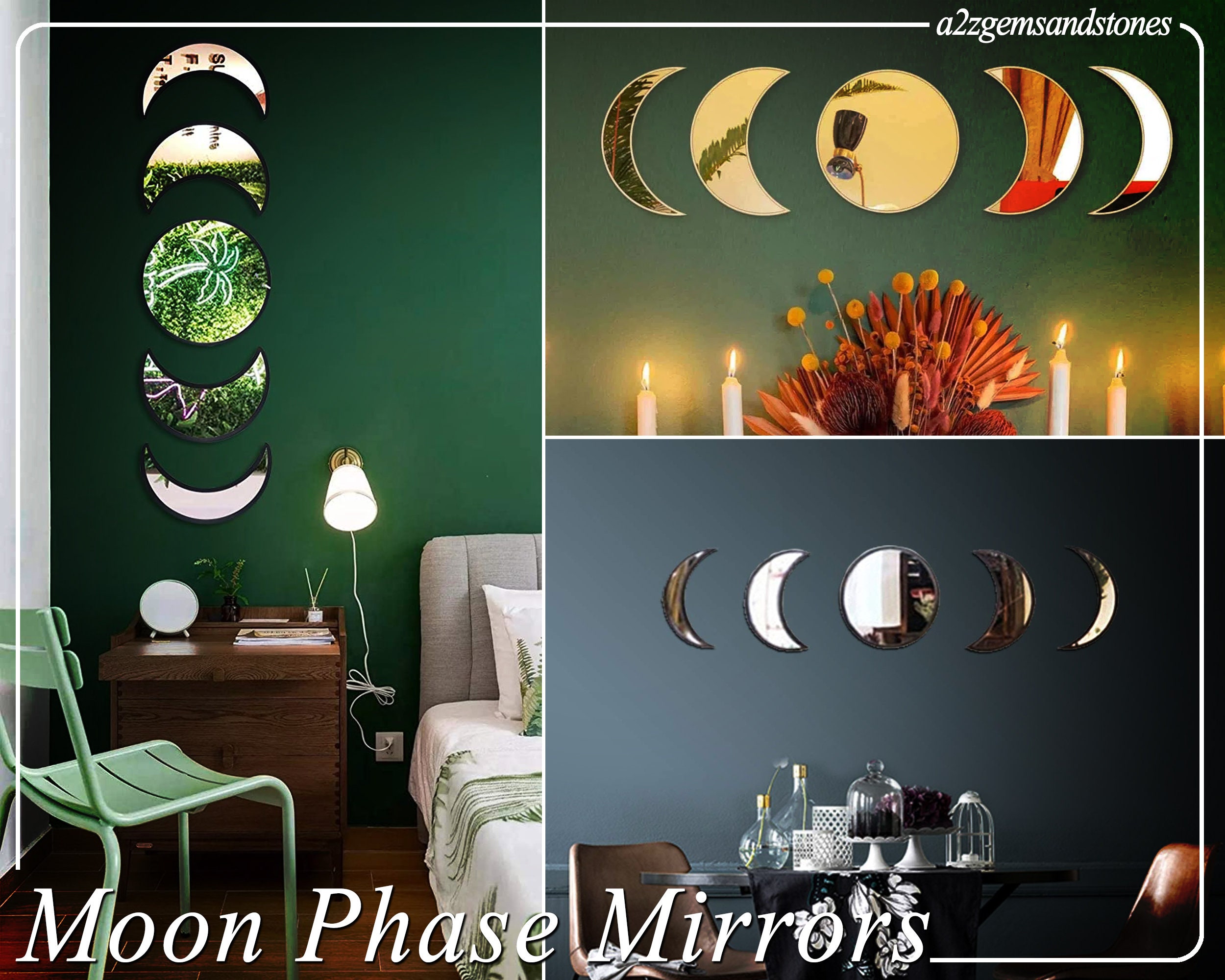 Moon Mirror Interior Design Hanging Wall Moon Phase Mirror Set Etsy