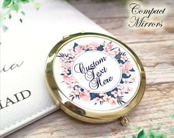 Bride Pocket Mirror, Rose Gold Compact Mirror, Personalized Bridesmaid Floral Compact Mirror,  Bridesmaid Proposal Gift, Bridesmaid Gift
