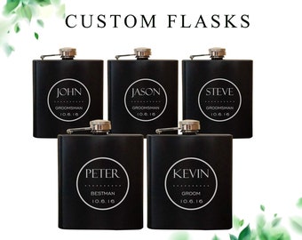 Personalized Flask Custom Flask Custom Design Flask Engraved Flask Bridesmaid Flask Monogrammed Flask Black Matt Flask Groomsmen Flask