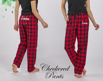 Custom Christmas Pants for Family matching Christmas pants Buffalo Plaid Pants Customized Matching Family Xmas Red Pants Unisex Pajama Pants