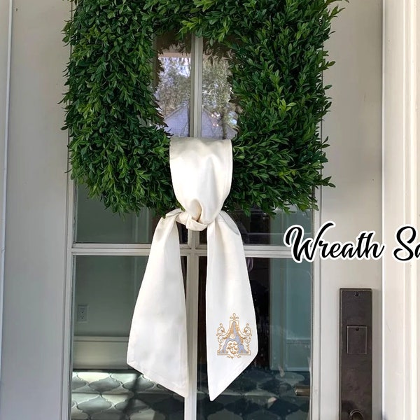 Embroidery Wreath single Sash Housewarming Gifts Thanks Giving Door Sash Custom Address Single or Wreath Sash or Family Name Wreath Sash