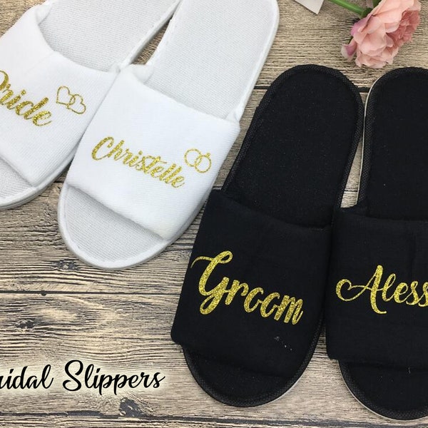 Bridesmaid slippers, wedding slippers, luxury open toe spa slippers, bridesmaid gifts, Hen party, bridal slippers, Personalised Slippers