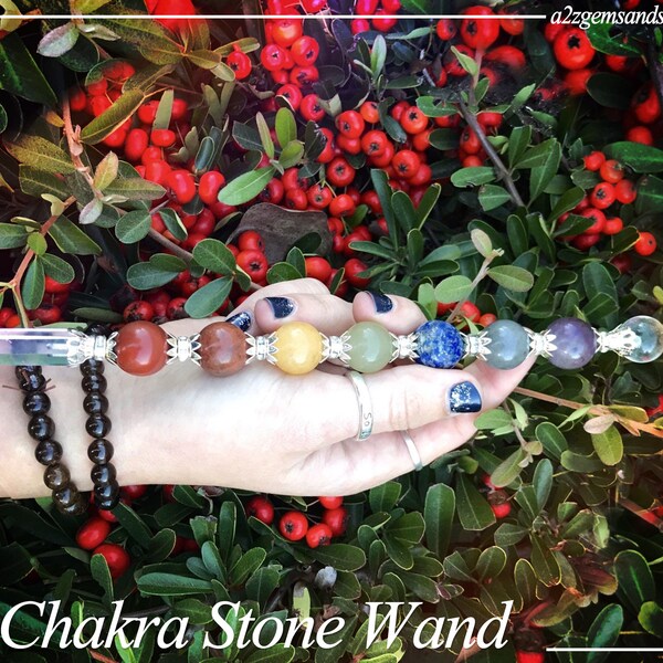 7 Chakra Round Crystal Wand 9-Inch,18mm Tumbled Stones with Crystal Ball for Spiritual Healing, Energy Balancing & Aura Cleansing