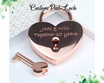 Personalized Engraved Padlock with Key, Two Hears Locked in Love Lock, Love Lock, Custom Lock for Love, Anniversary Gifts, Wedding Gift