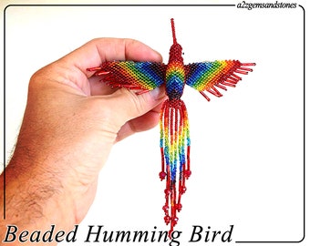 Beaded Humming Bird / Hummingbird Ornament Hand Beaded / Hummingbird Seed Beaded Key Chain / Hanging Decors / Room Interior / Garden Decor