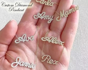 Diamond Name Pendants with Chain - Custom Name Necklace  - Initial Diamond Necklace - Diamond Pendants -  Diamond Initials - Valentine Gifts