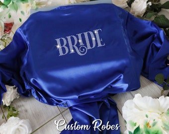 Bridal Wedding Bridesmaid Bride Bling Robe competition robe, hairstylist robe, sweet 16, Women's Silk Satin sparkly Custom bling logo Robe