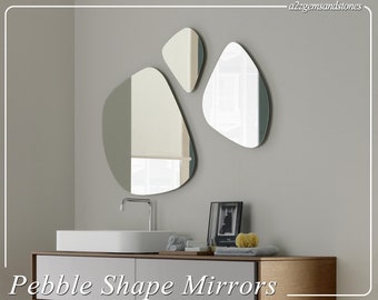 Pebble Mirror Set - Asymmetrical Mirror Aesthetic Design Asymmetric Mirror - Irregular Mirror - Pebble Acrylic Mirrors - Wall Decor Mirrors