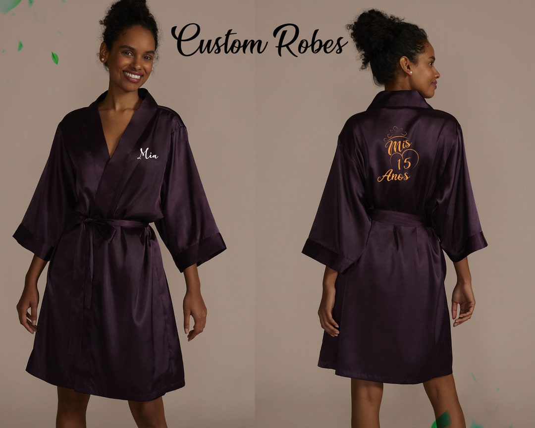Quinceanera Satin Kimono Robe Getting Ready Robes Personalized Robe ...