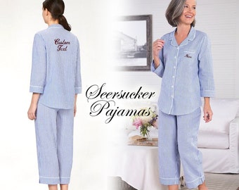 Customized Seersucker Full Pajama Cotton Blend Seersucker Unisex Seersucker Pajama Personalized Seersucker Full Pajama Designer Seersucker