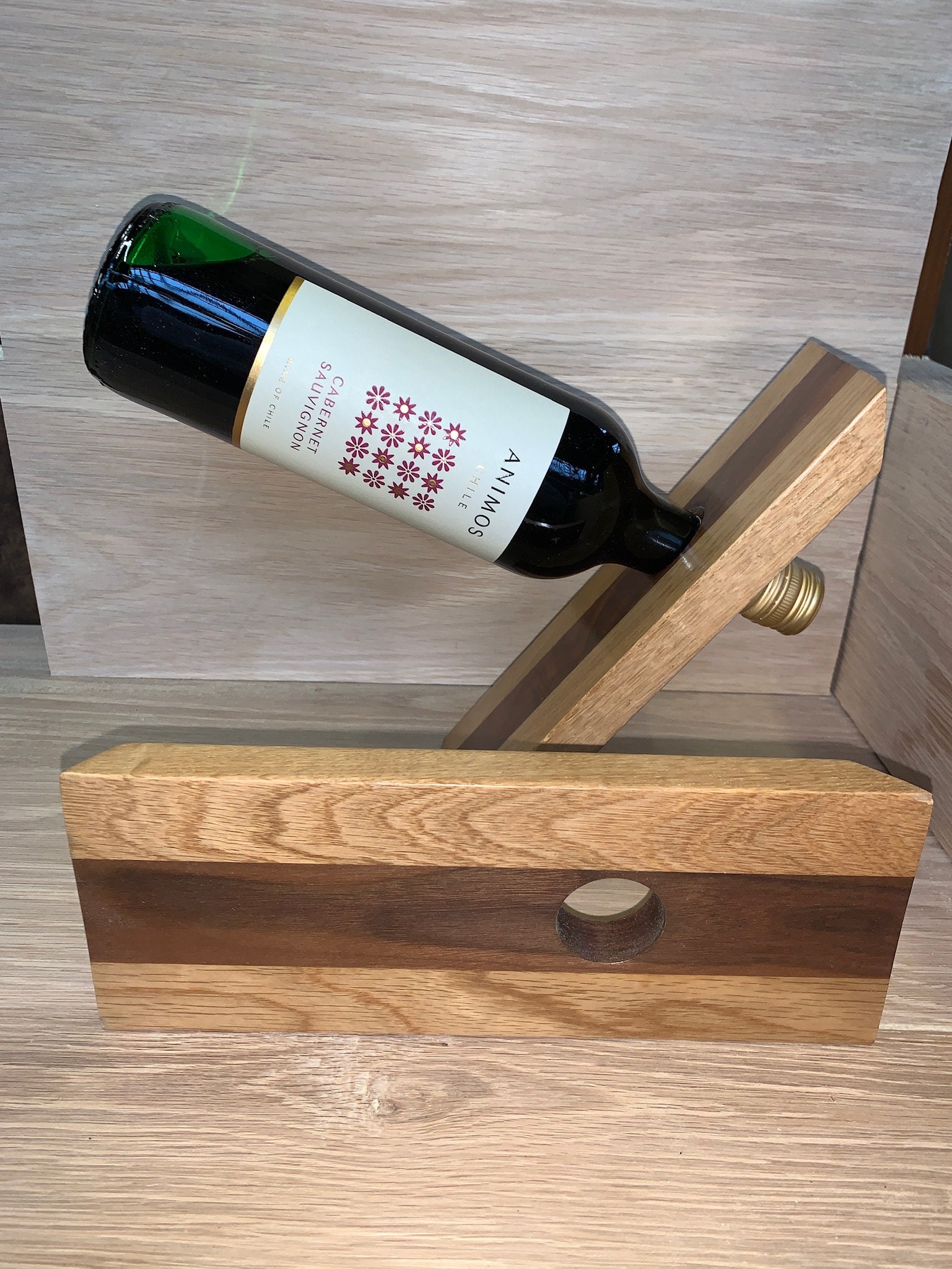 Gravity Illusion Wine Bottle Holder Oak & Walnut Etsy UK