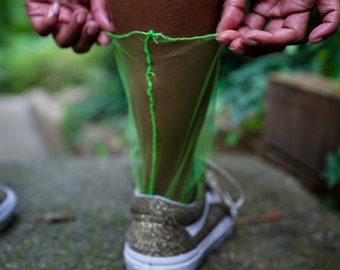 Custom Color Request: Neon Green Tulle Socks, Sheer Mesh, Mid-Calf