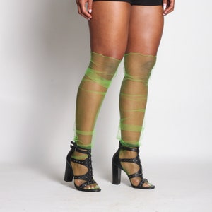 Neon Green thigh high socks, Tulle socks, sheer socks, socks, mesh socks, transparent socks, superfine tulle socks, socks with seam