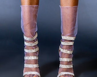 Lavender Tulle socks, sheer socks, socks, mesh socks, transparent socks, superfine tulle socks, socks with seam