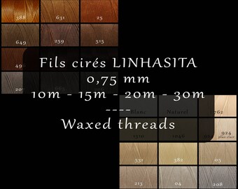 Waxed threads 0.75 mm LINHASITA - 10m, 15m, 20m, 30m - 94 colors - Polyester - For micro-macramé, bookbinding, leather sewing