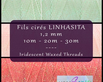 LINHASITA Sense Iridescent-Iridescent Waxed Threads - Salmao, Flamingo, Fresh Mint - 10m, 20m, 30m - For micro-macramé, bookbinding, leather sewing